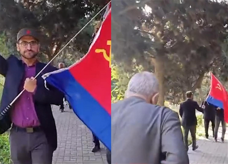 Задержаны лица, размахивавшие флагами СССР в Баку - ВИДЕО